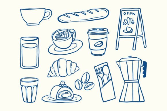 Download Cafe Doodle Line Art Clipart Set - Cafe Collection