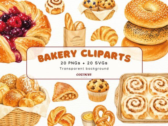 Download Bakery Watercolor Cliparts, Pastries PNG - Bakery Collection